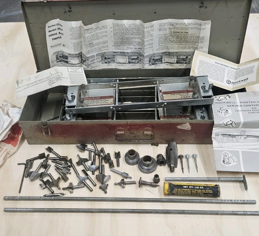 PORTER CABLE 5037 HINGE BUTT TEMPLET Kit W/ Extras 30+ Router Bits Case, Manual