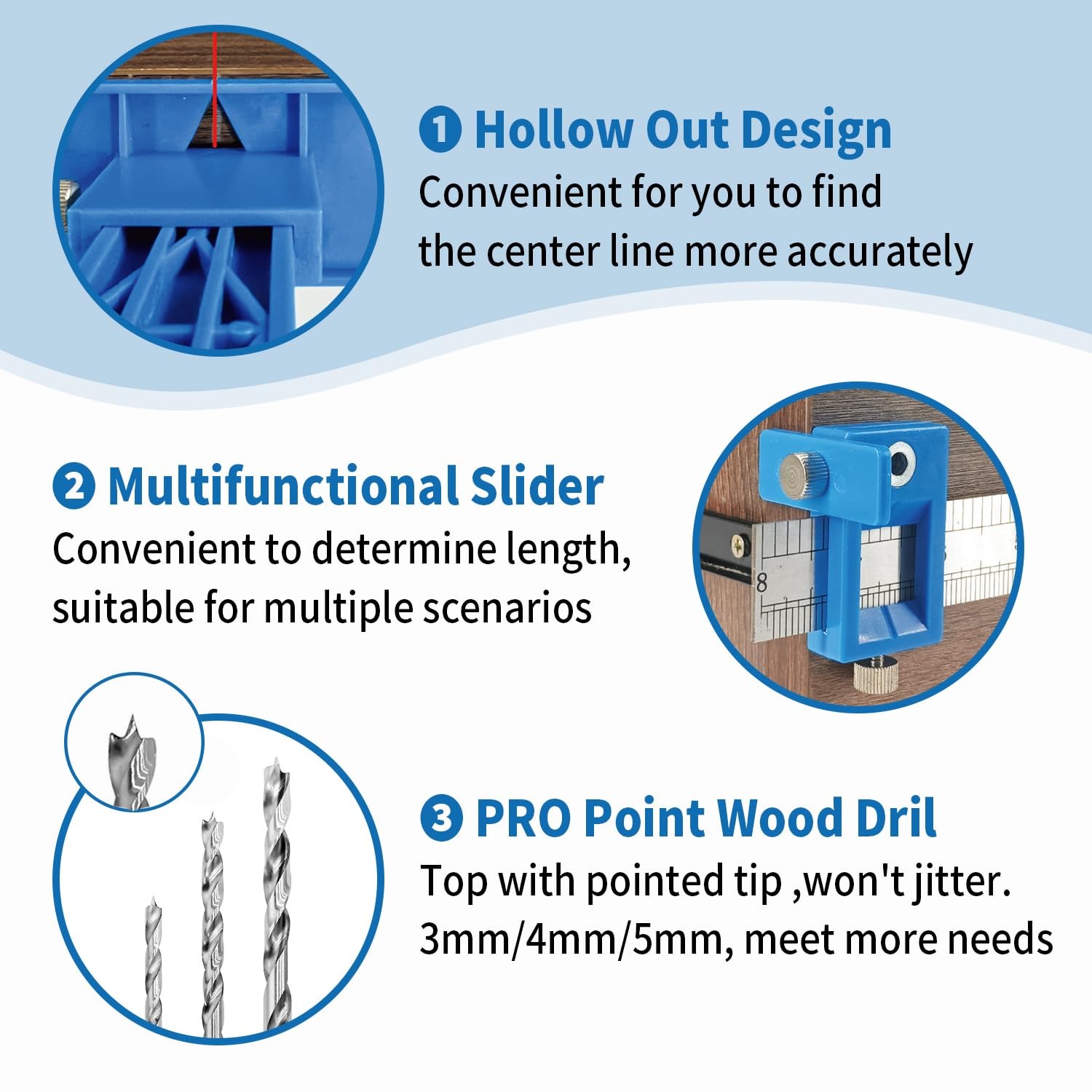 King&Charles Cabinet Hardware Jig, Cabinet Handle Jig with 3pcs Point Wood Drils