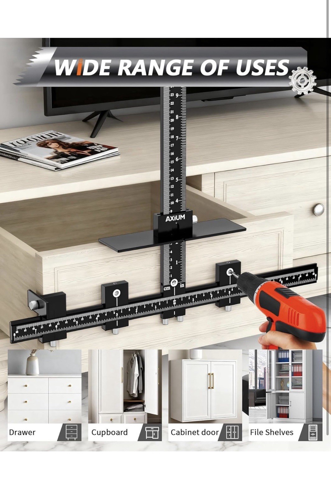 AXIUM AX015 Aluminum Cabinet Hardware Jig Template for Drawers, Doors, Shelves