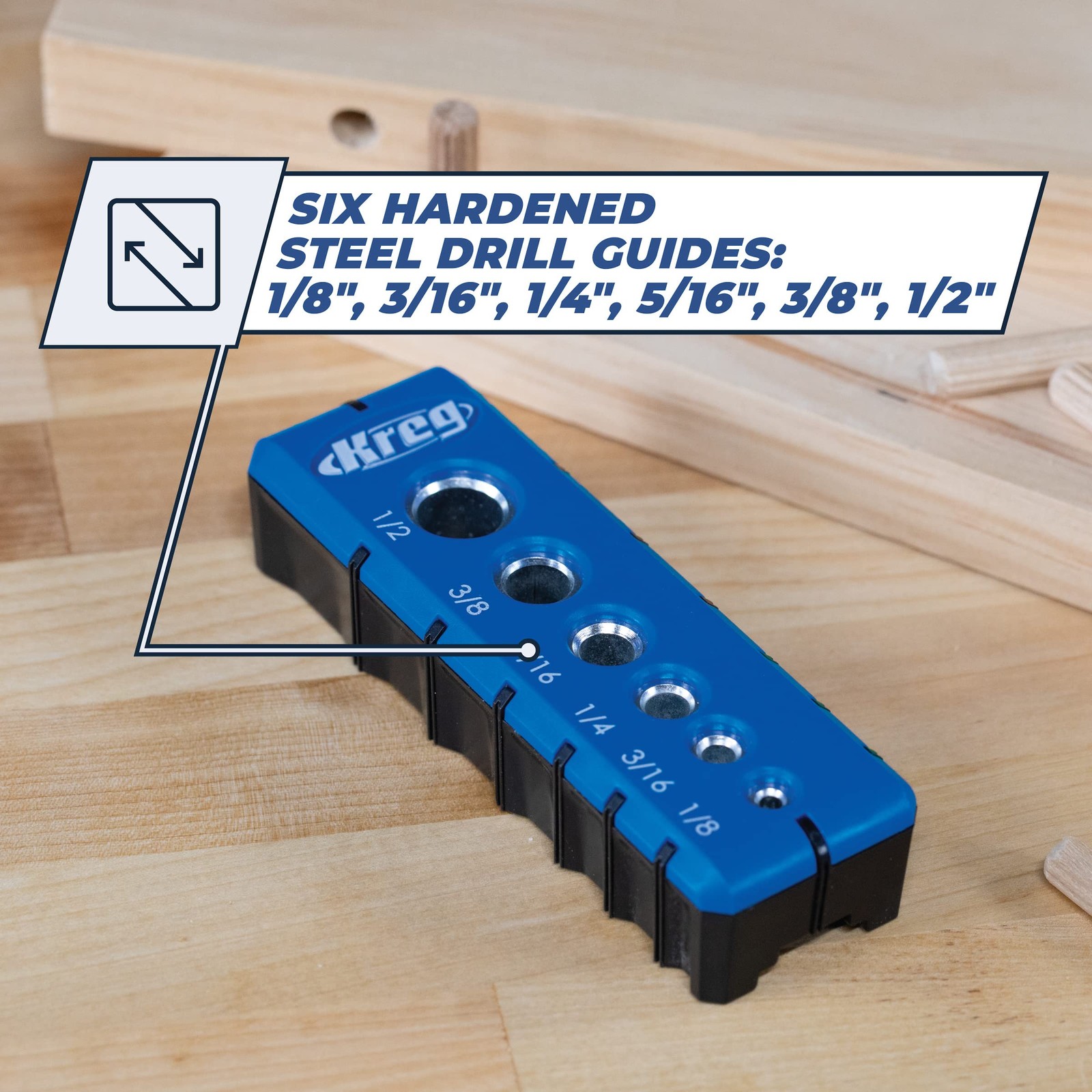 Kreg Portable Drilling Guide – 6 Hardened Drill Guides for Carpentry – Craftsman