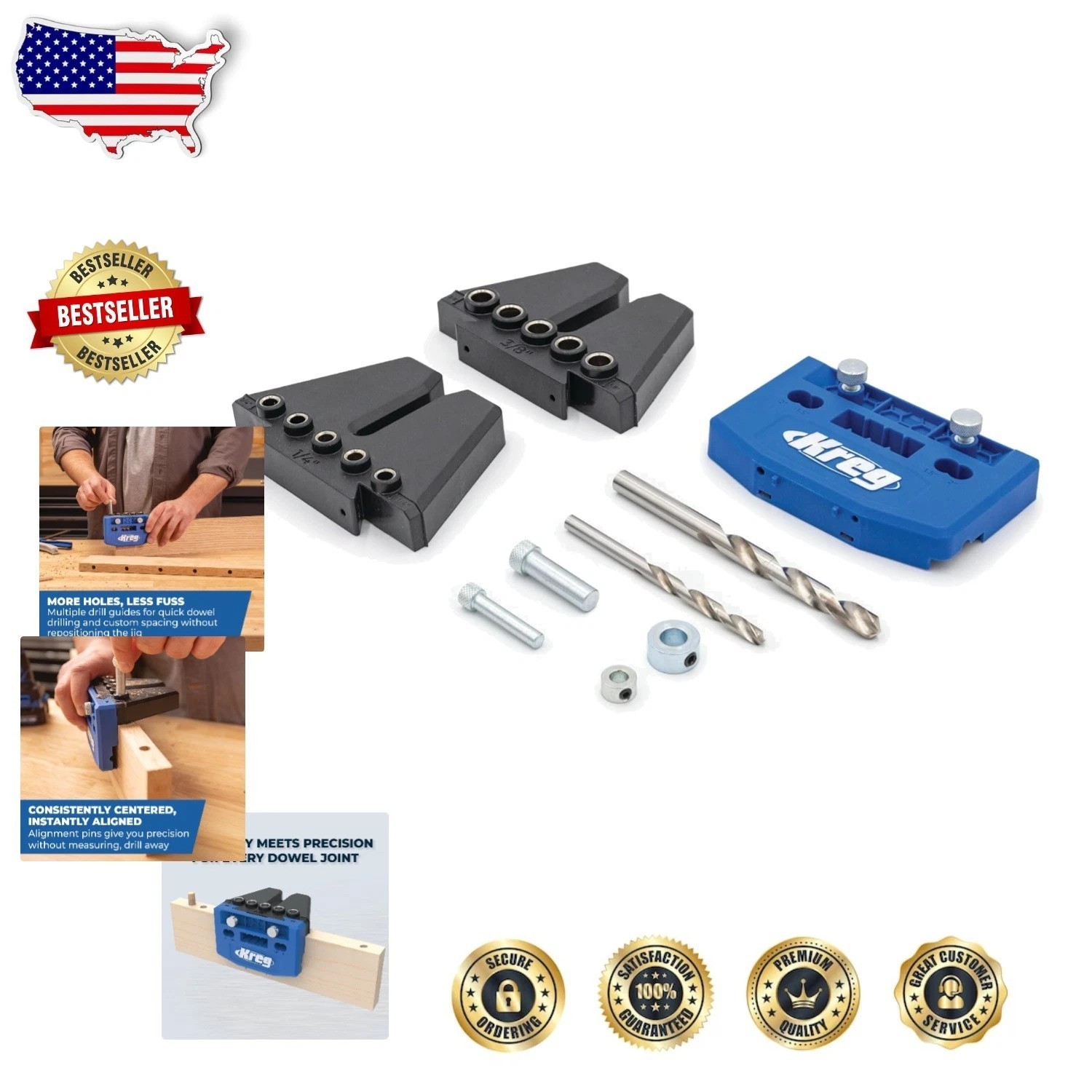Dowel Jig Kit: Cabinet Alignment Tool, Removable Guides, Precise Joints