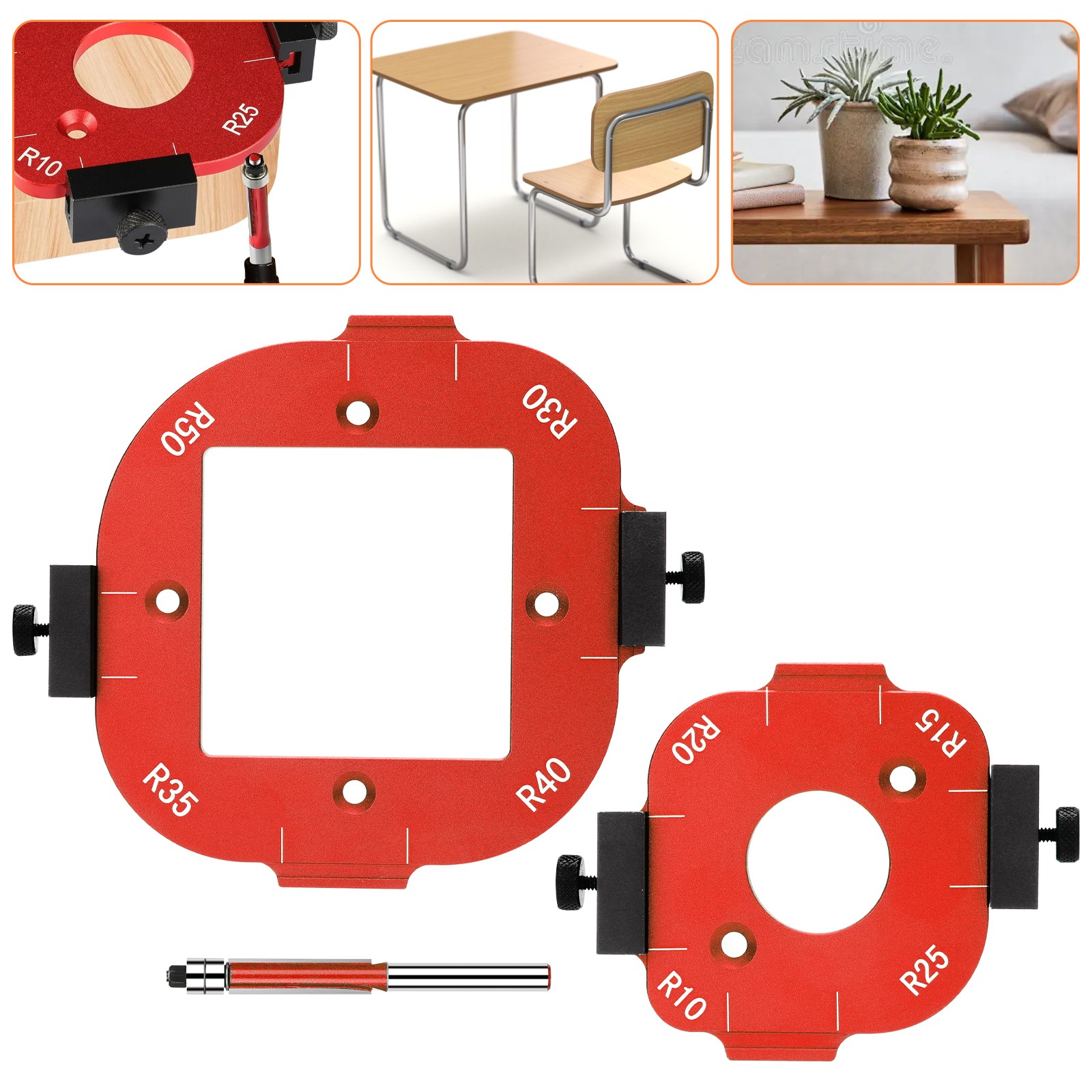 2PCS Router Corner Radius Template Jig R10-R50 Aluminum Woodworking Guide Tool
