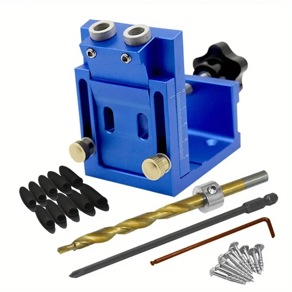 Adjustable Pocket Hole Jig Kit 9Mm Angle Drill Guide Woodworking Tool Hole Punch