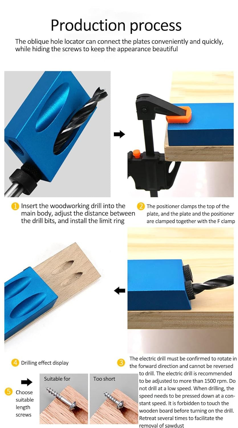 15Pcs Pocket Hole Jig, 15 Degree Dowel Drill Joinery Kit Hole Screw Jig with 6/8