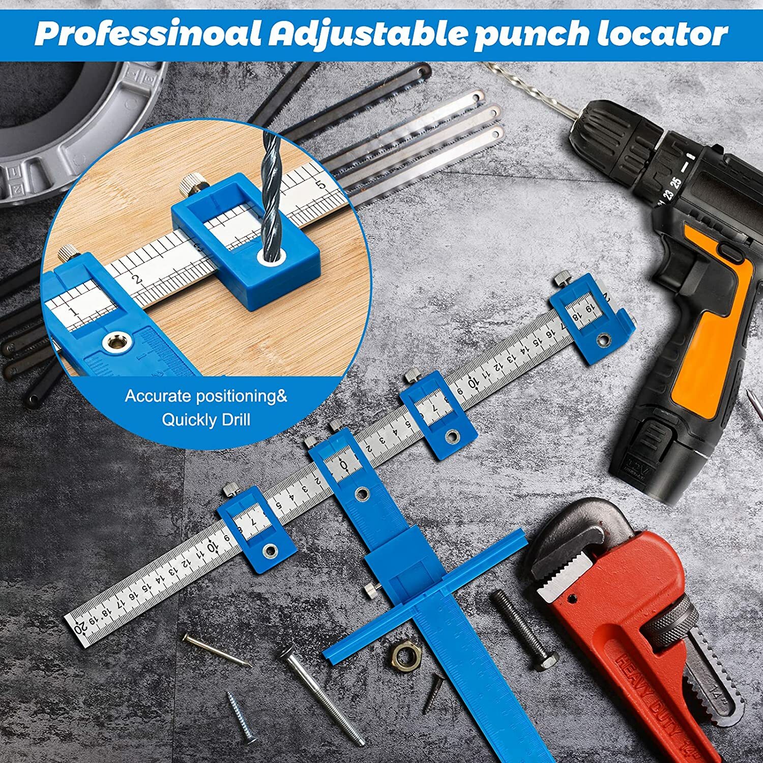 Adjustable Drill Template Guide Punch Locator Cabinet Hardware Jig Dowelling Kit