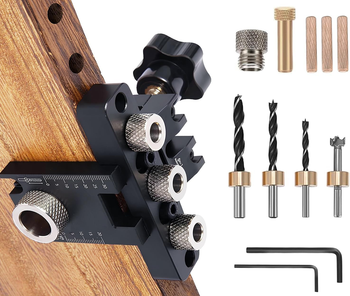 8/10/15Mm Dowel Jig Kit for Woodworking, 3-In-1 Adjustable Doweling Jig with Sc