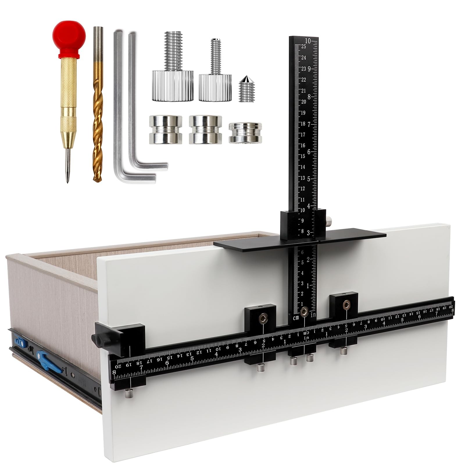Cabinet Hardware Jig Tool Adjustable Drill Template Handles Drawers Aluminum
