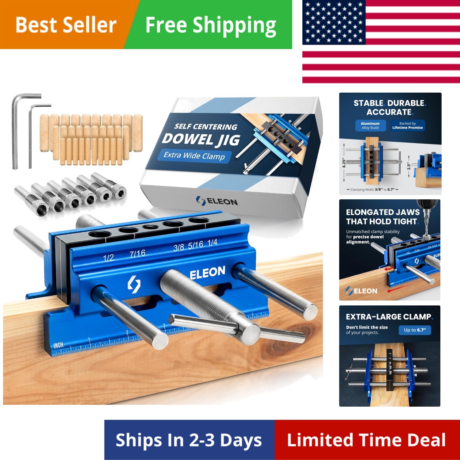 Self Centering Dowel Jig with Elongated Jaws and Extra Wide Clamp – Precision…