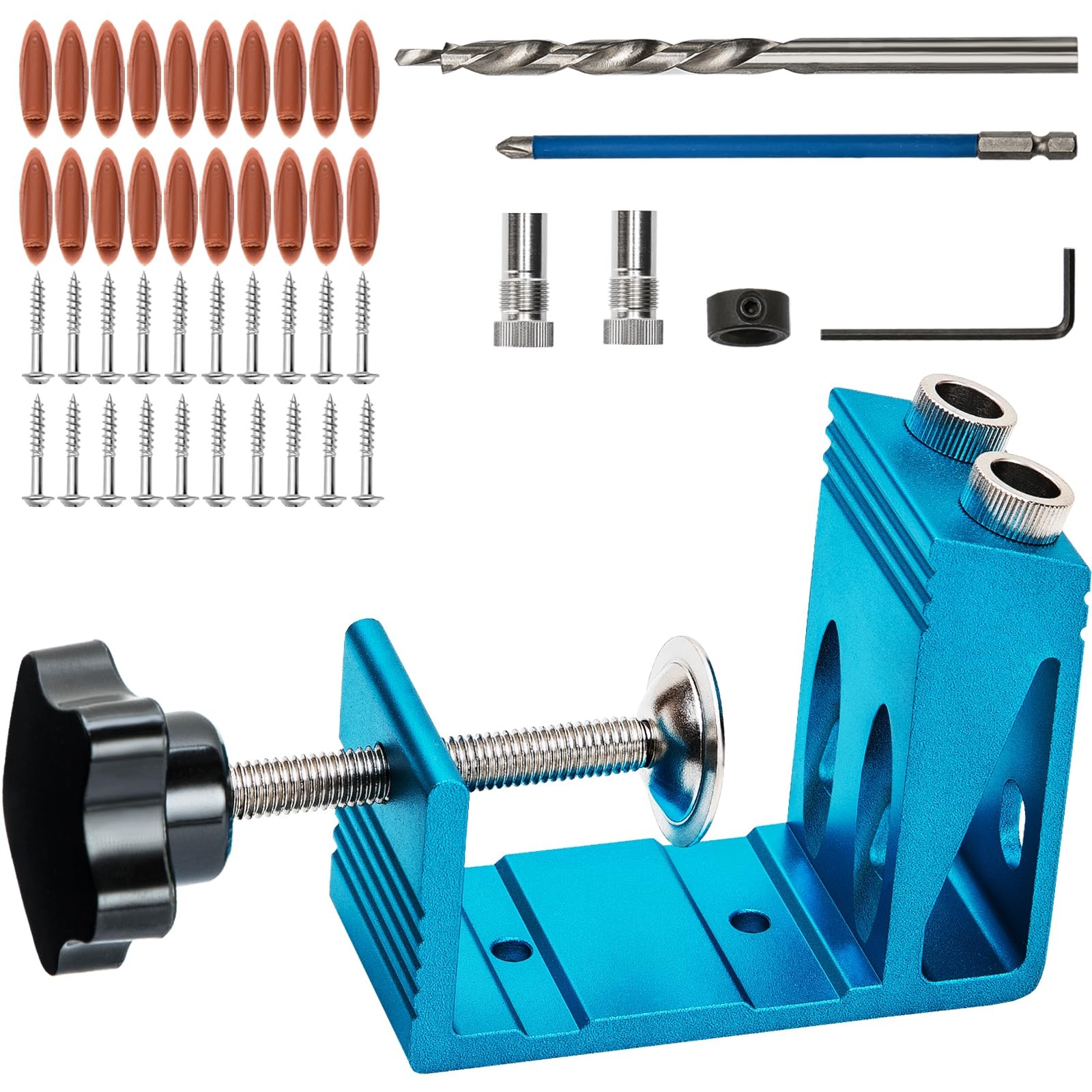 Pocket Hole Jig Kit Dowel Drill Joinery Screw Kit Carpenters Wood Woodwork Gu…