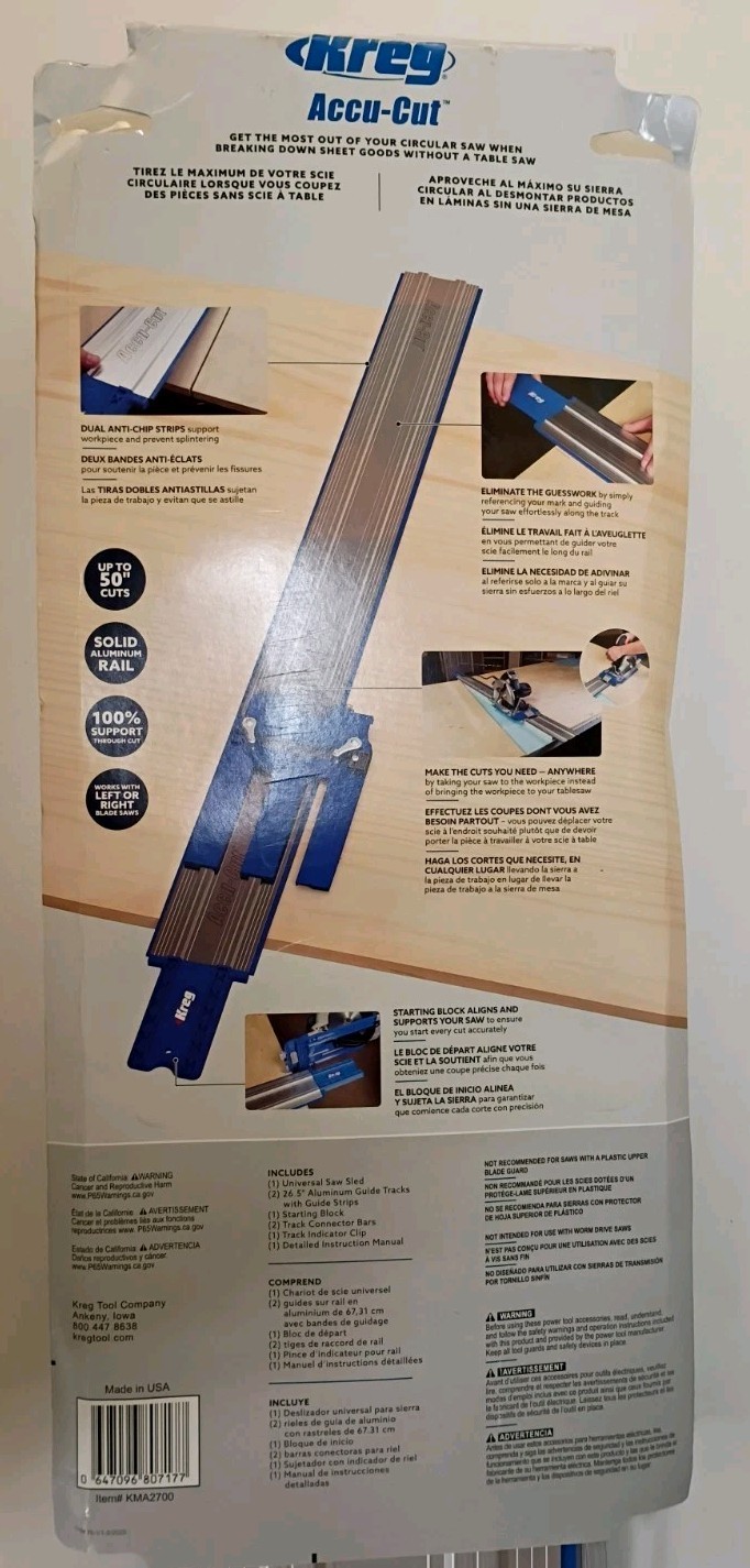 NEW Kreg Accu-Cut Aluminum Circular Saw Cutting Guide Sealed Precision Saw Track