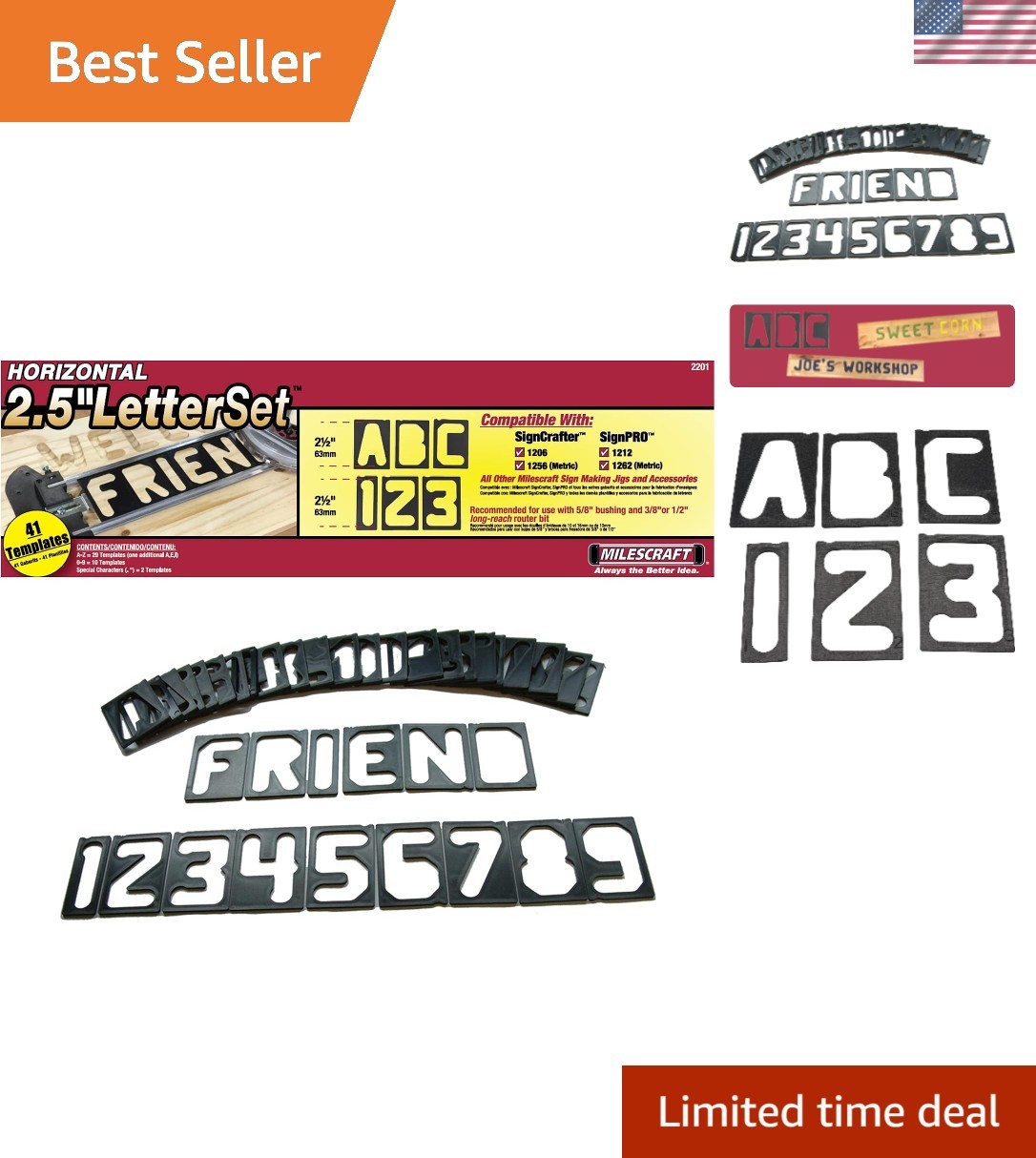 2201 Horizontal Character Template Set 2.5in 41 piece Router Template set for…