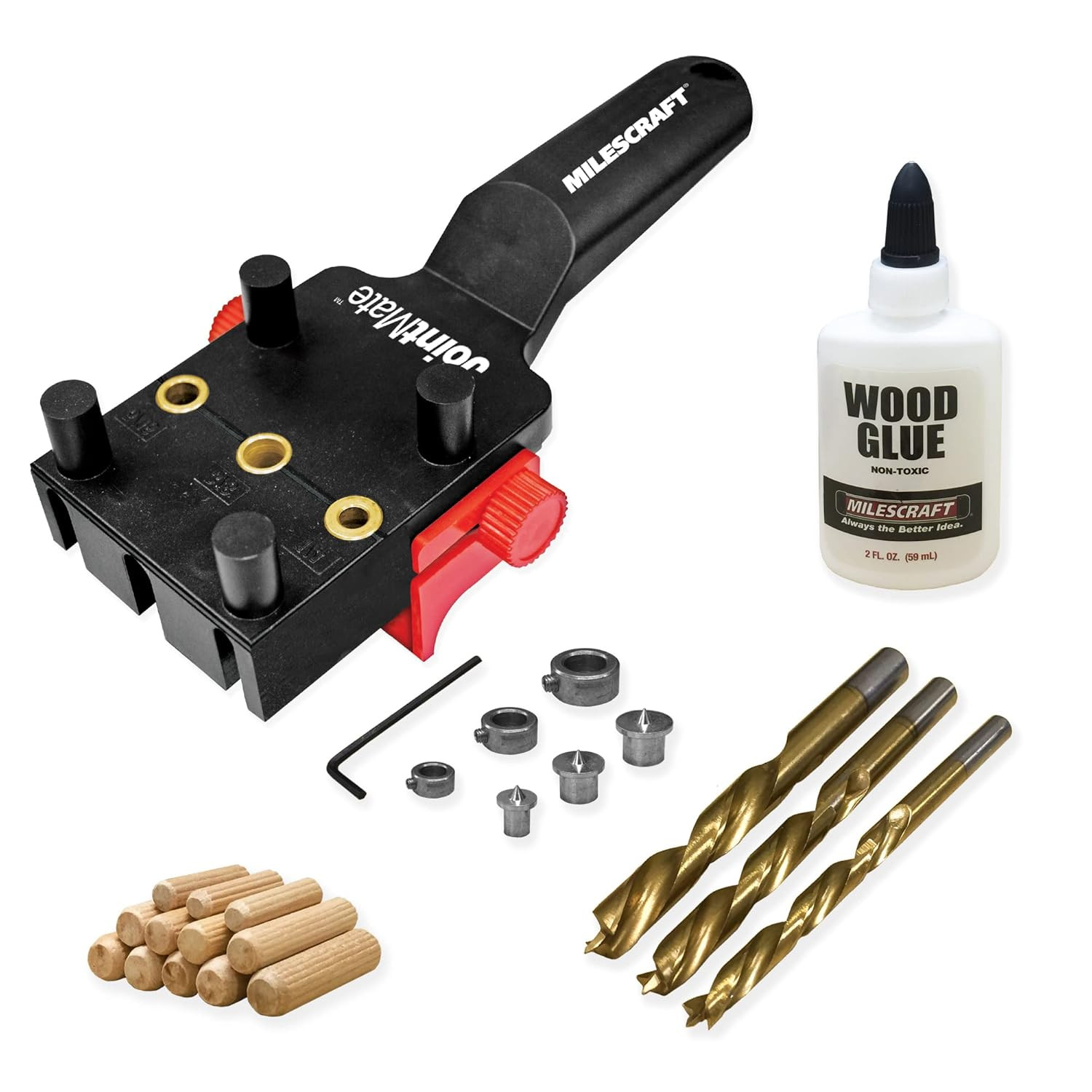 1333 Doweljig Kit – Self-Centering Handheld Dowel Jig with 3 Metal Bushing Sizes