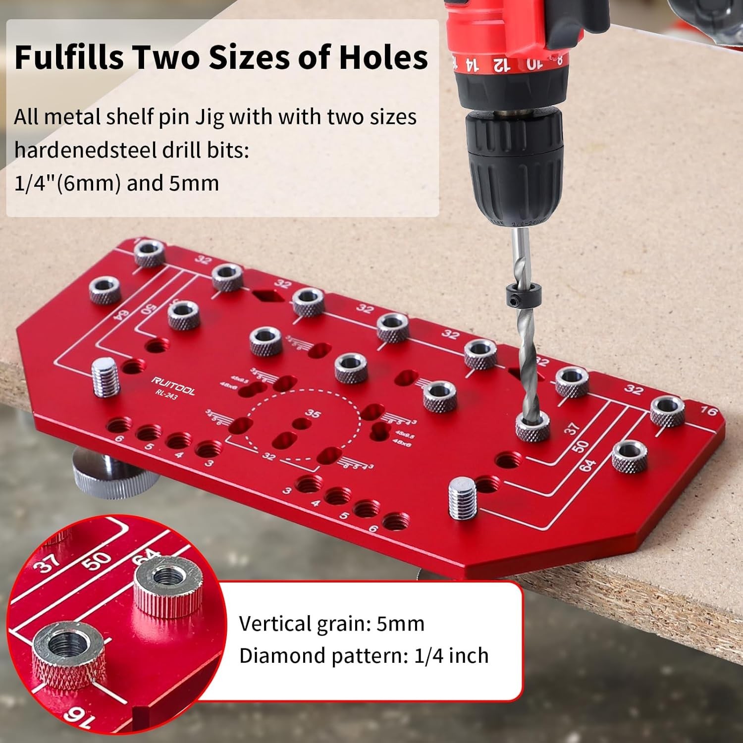7-Hole Shelf Pin Jig, 2-in-1 Shelf Pin Drilling Jig and Hinge Guide | Shelf J…