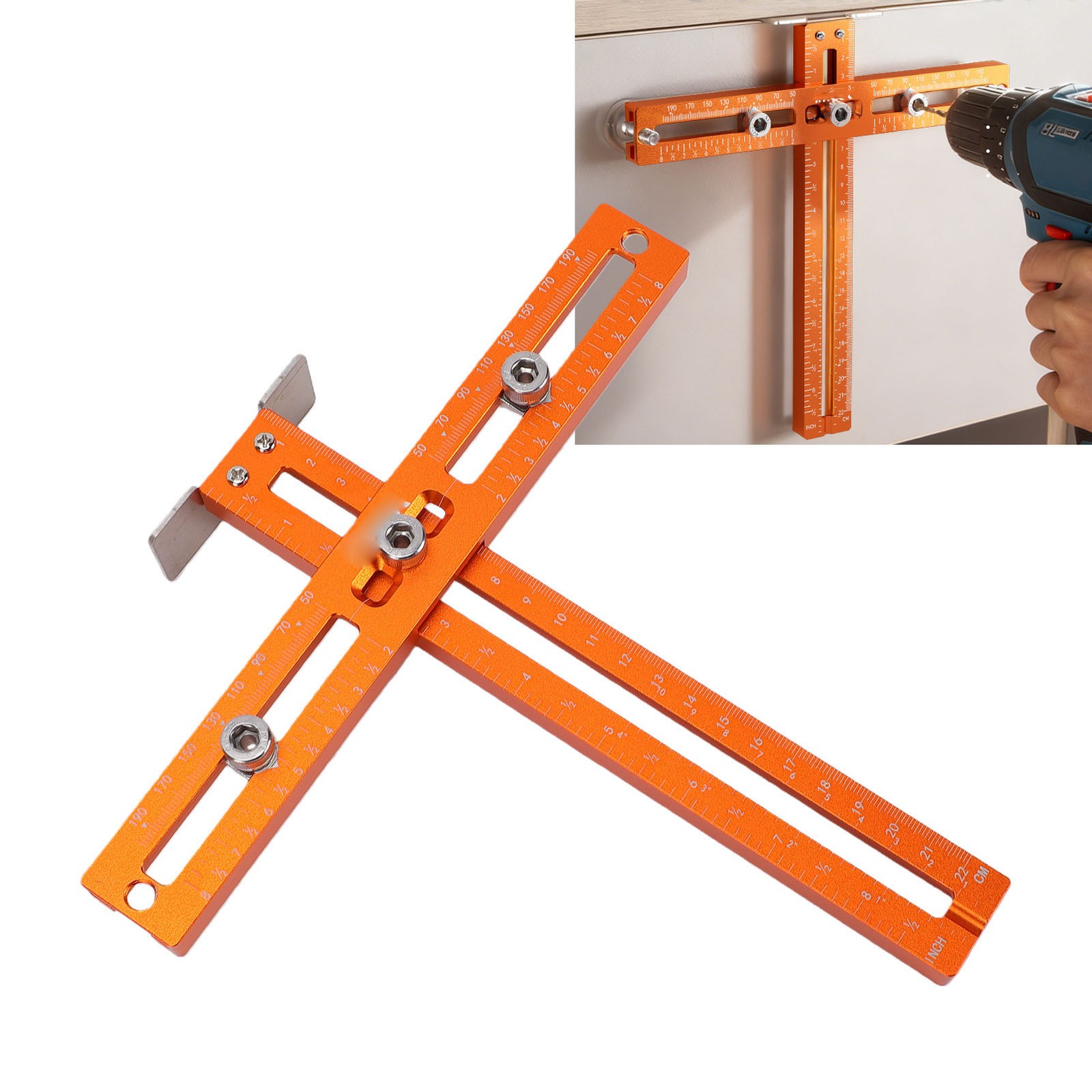 1-Cabinet Handle Drill Guide Metric Jig Woodworking Hole Punch Locator