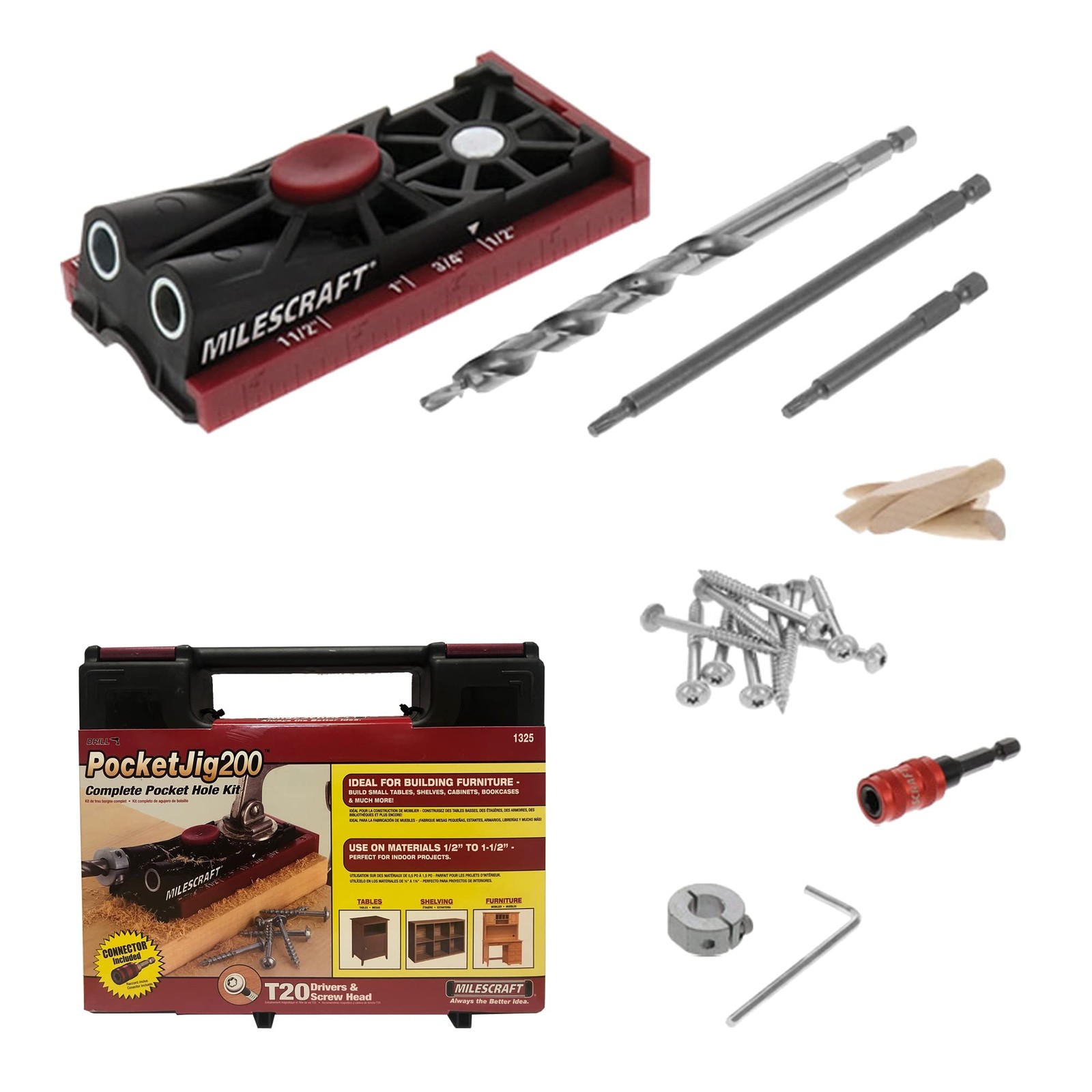 Pocket Hole Jig Kit Red Imperial Metric Scale 4 Thickness Setting Drill Bit Wood