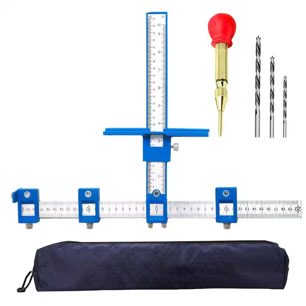 16.97 In. Stainless Steel ABS Cabinet Hardware Jig Set with Hole Punch and Drill