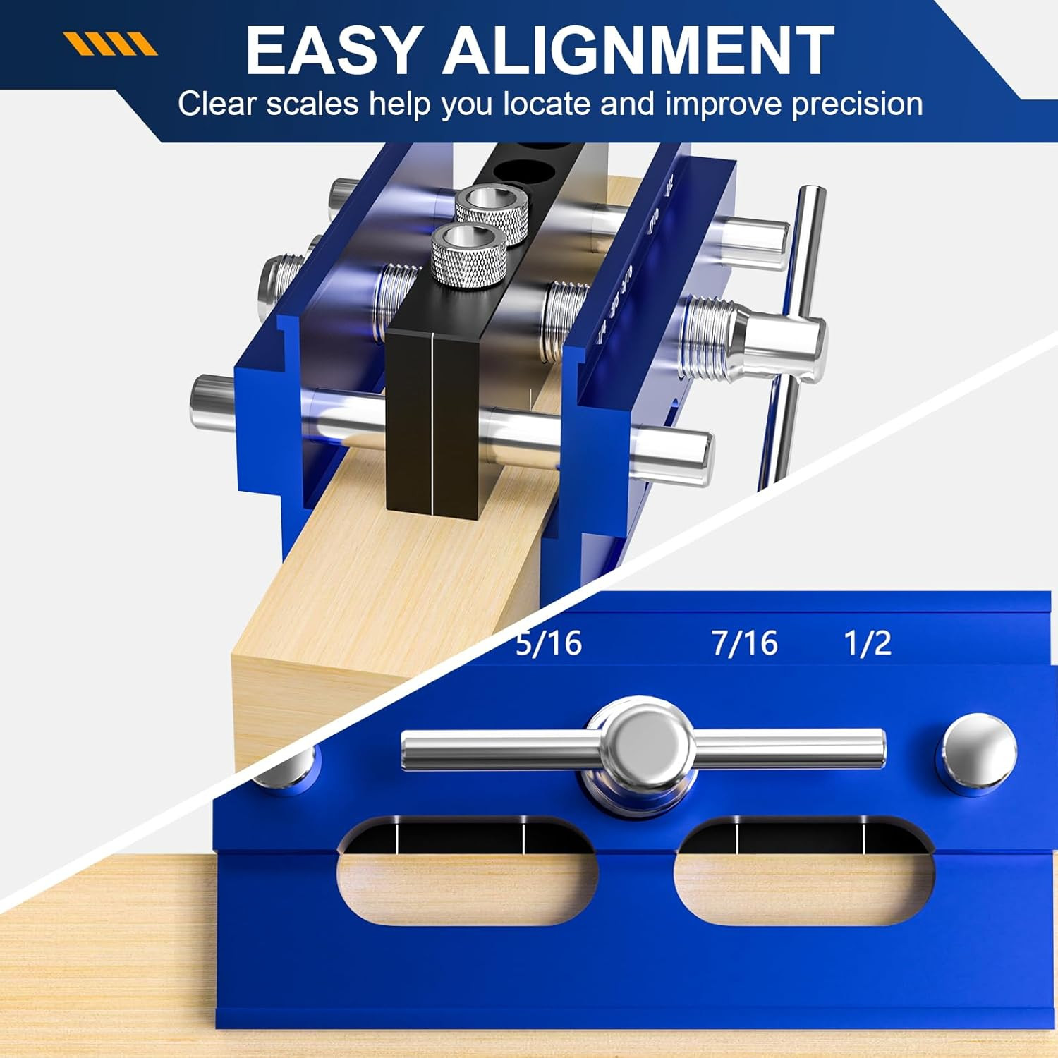 Self Centering Dowel Jig Kit, Drill Guide Jig Block for Straight Holes with 6PCS