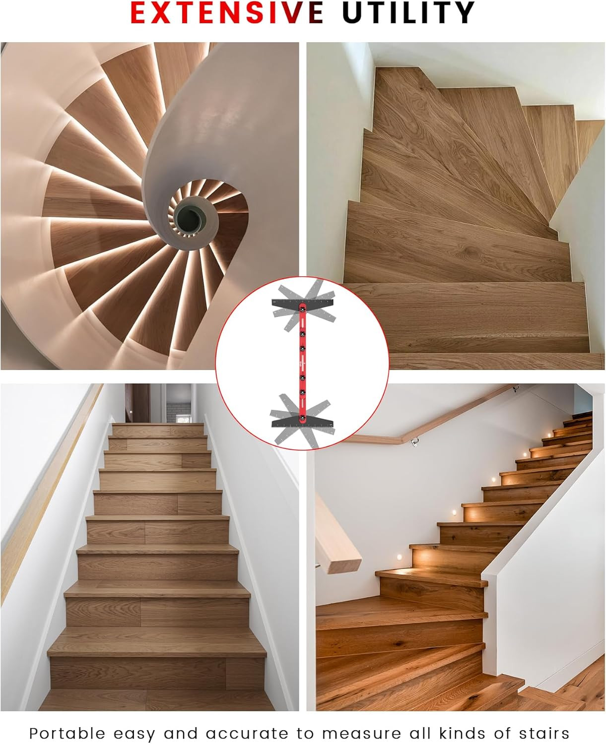 TANYO Stair Tread Template Tool, 8″ to 60″ Aluminum Stair Tread Jig for Accurate