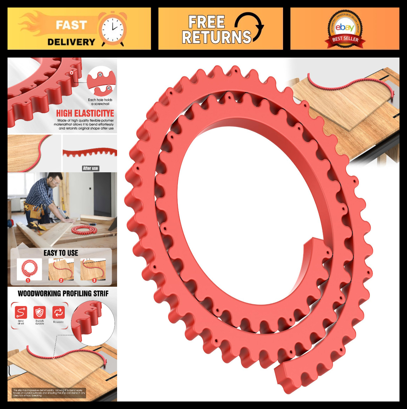 39″ Flexible Router Template Kit for Woodworking, Edge Guide & Trimming Jig, Red