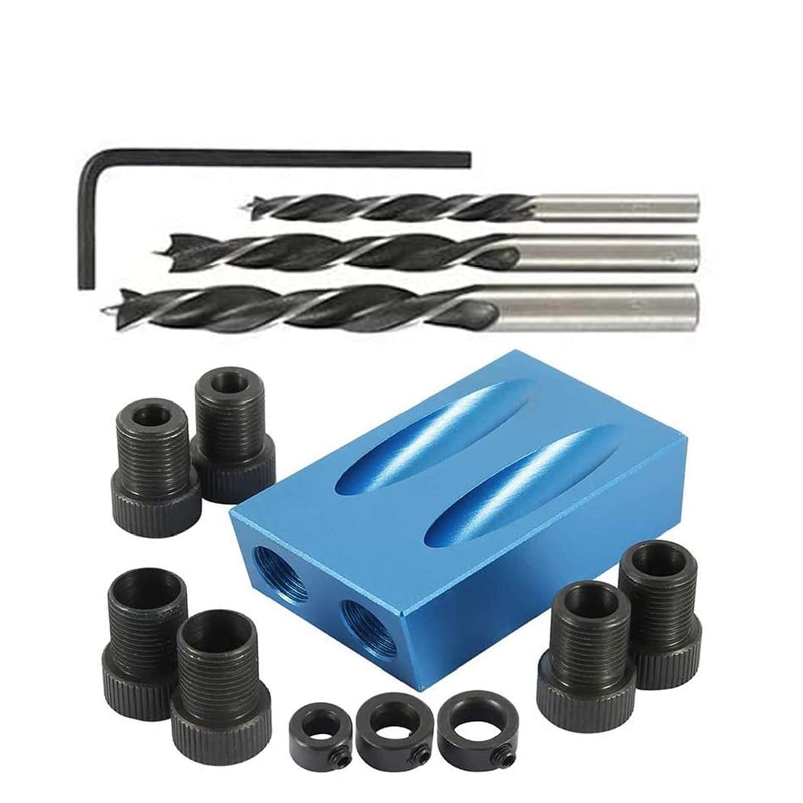 14 Pc Pocket Hole Jig Kit 15 Degree Woodworking Inclined Hole Drill Guide Set