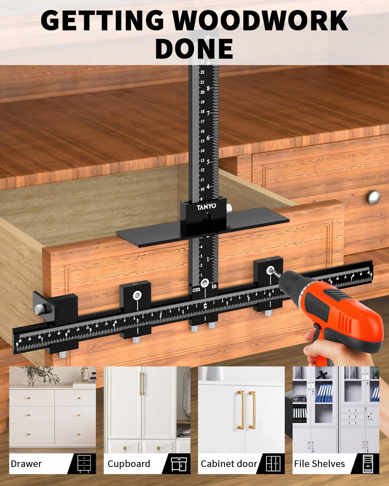 TANYO Cabinet Hardware Jig, Aluminum Cabinet Handle Jig with Center Punch, Ac…
