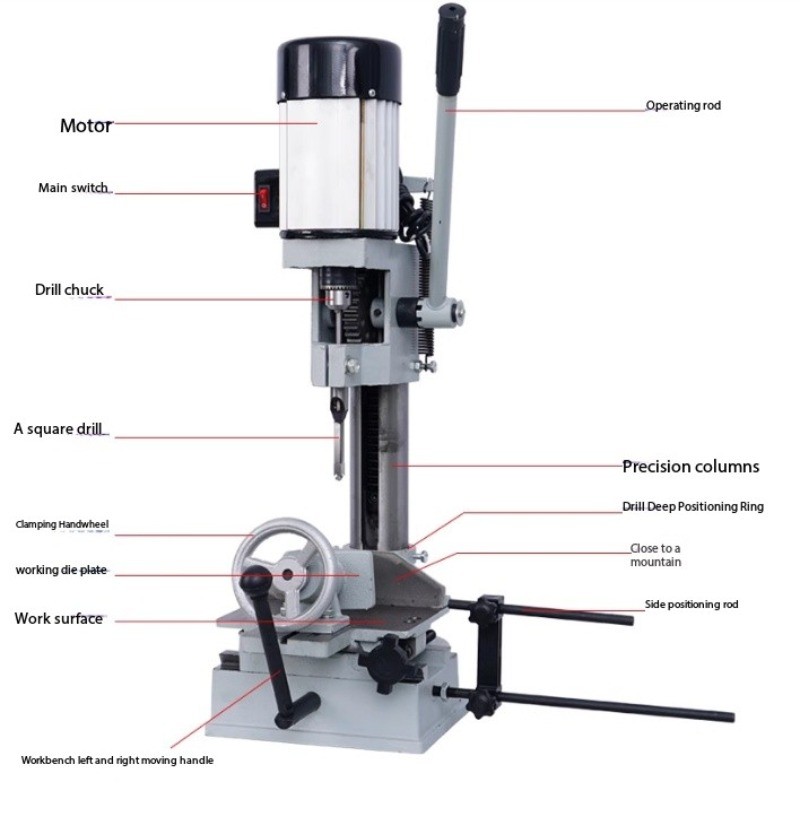 Woodworking Mortise and Tenon Machine with Square Hole Drilling Function