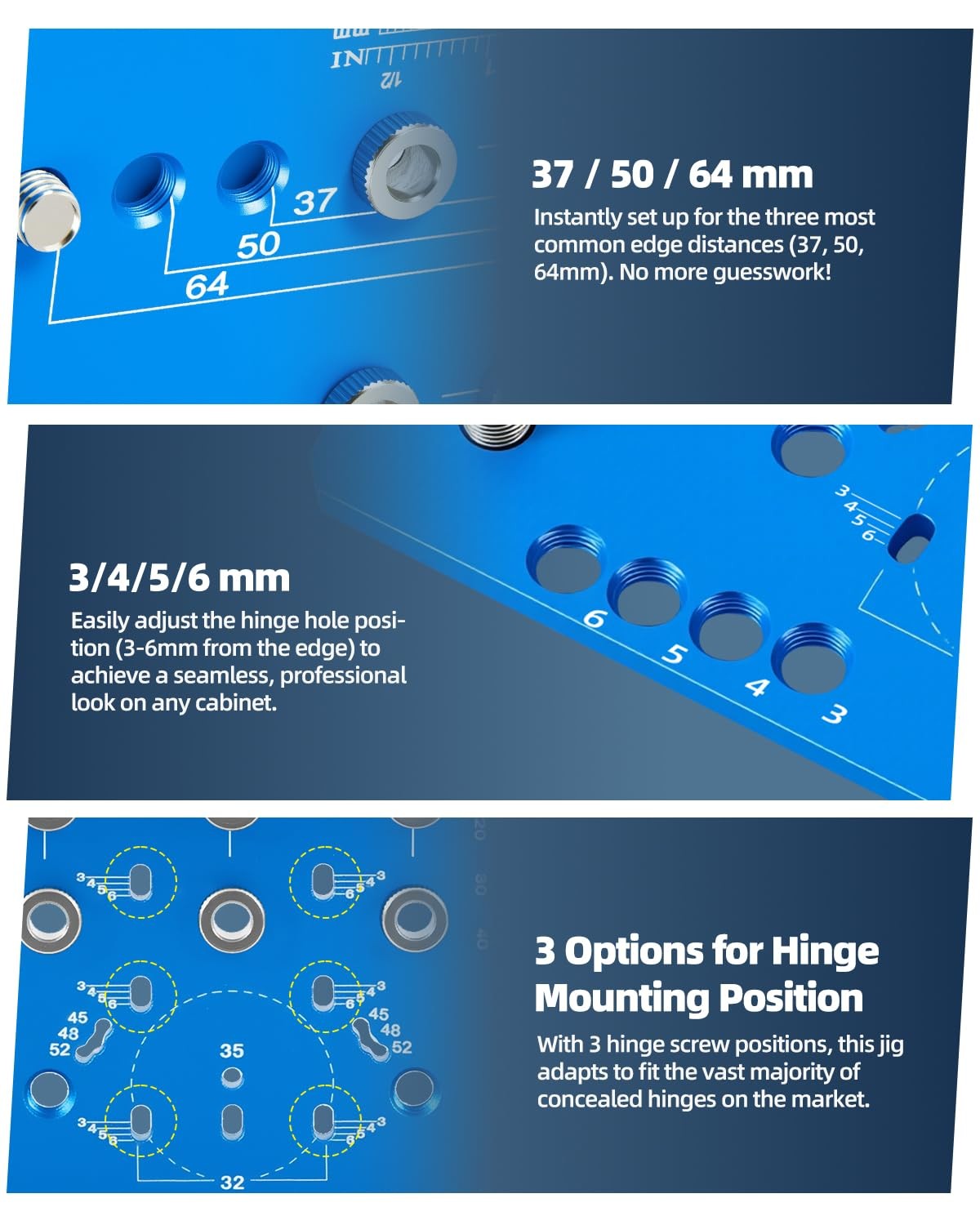 2-in-1 11-Holes Shelf Pin Jig, Concealed Hinge Jig, Drilling Guide with Self-…