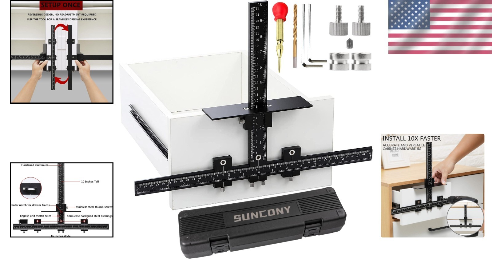 Adjustable Aluminum Drill Guide Template – Perfect for Cabinet Handles and Knobs