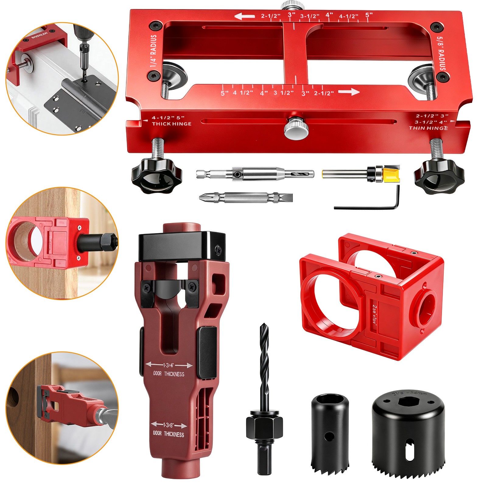 3 in 1 Door Hinge Jig Kit Door Lock Hole Saw & Latch Mortise Router Template