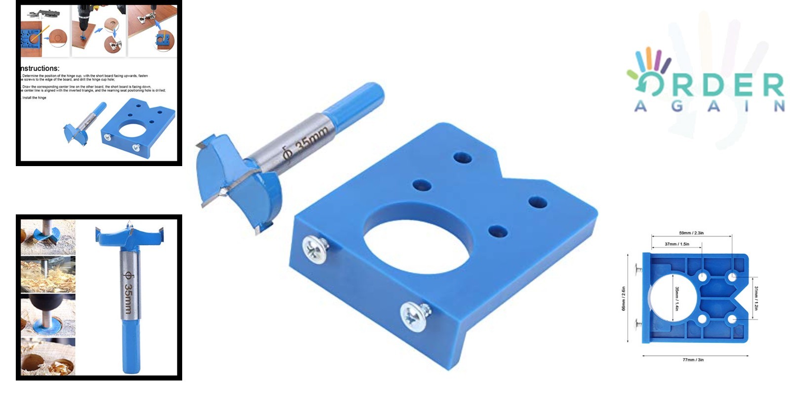 35mm Concealed Hinge Jig Kit Woodworking Drill Set for Door Cabinets