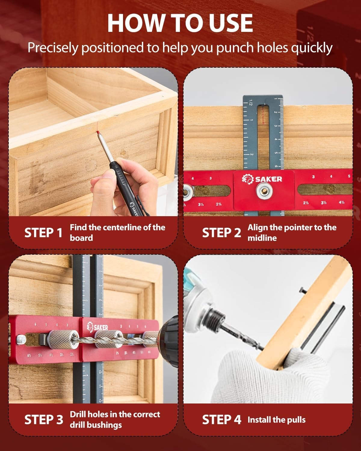 Adjustable Cabinet Hardware Jig – Doweling Template Tool for Knobs & Pulls, Prec