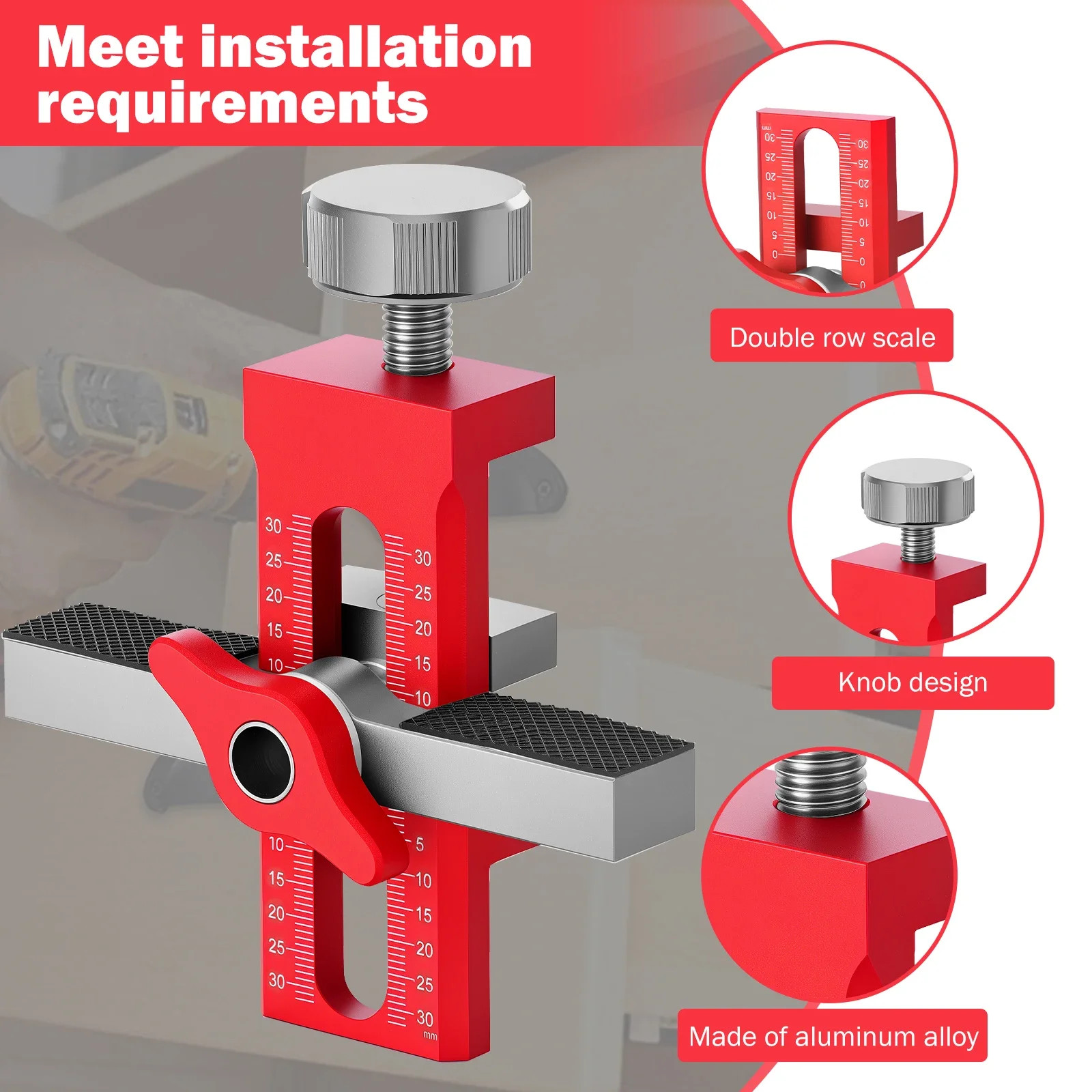 Adjustable Cabinet Mounting Jig Aluminum Alloy Door Hole Positioning Drill Tool