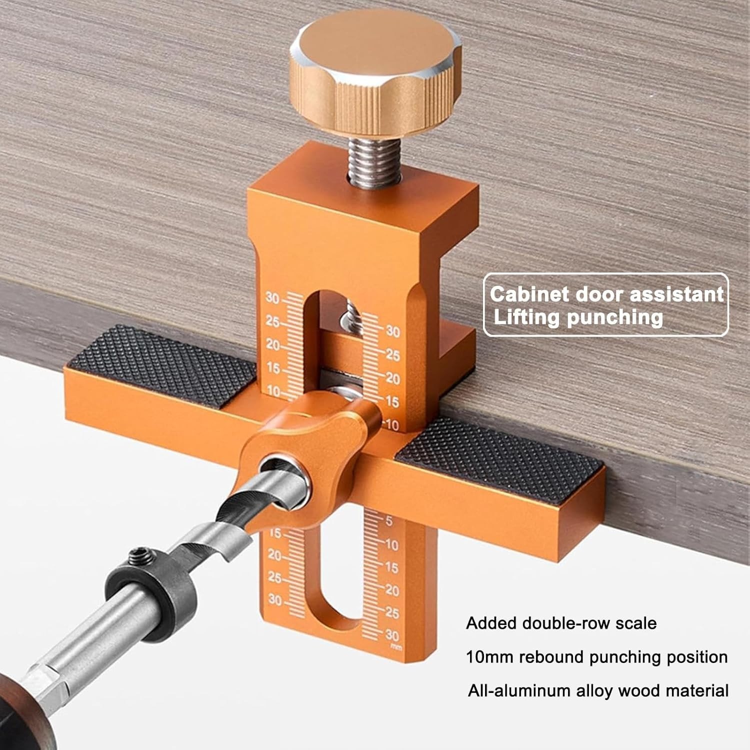 2-in-1 Aluminum Cabinet Door Mounting Jig with 3 Drill Bits (Orange)