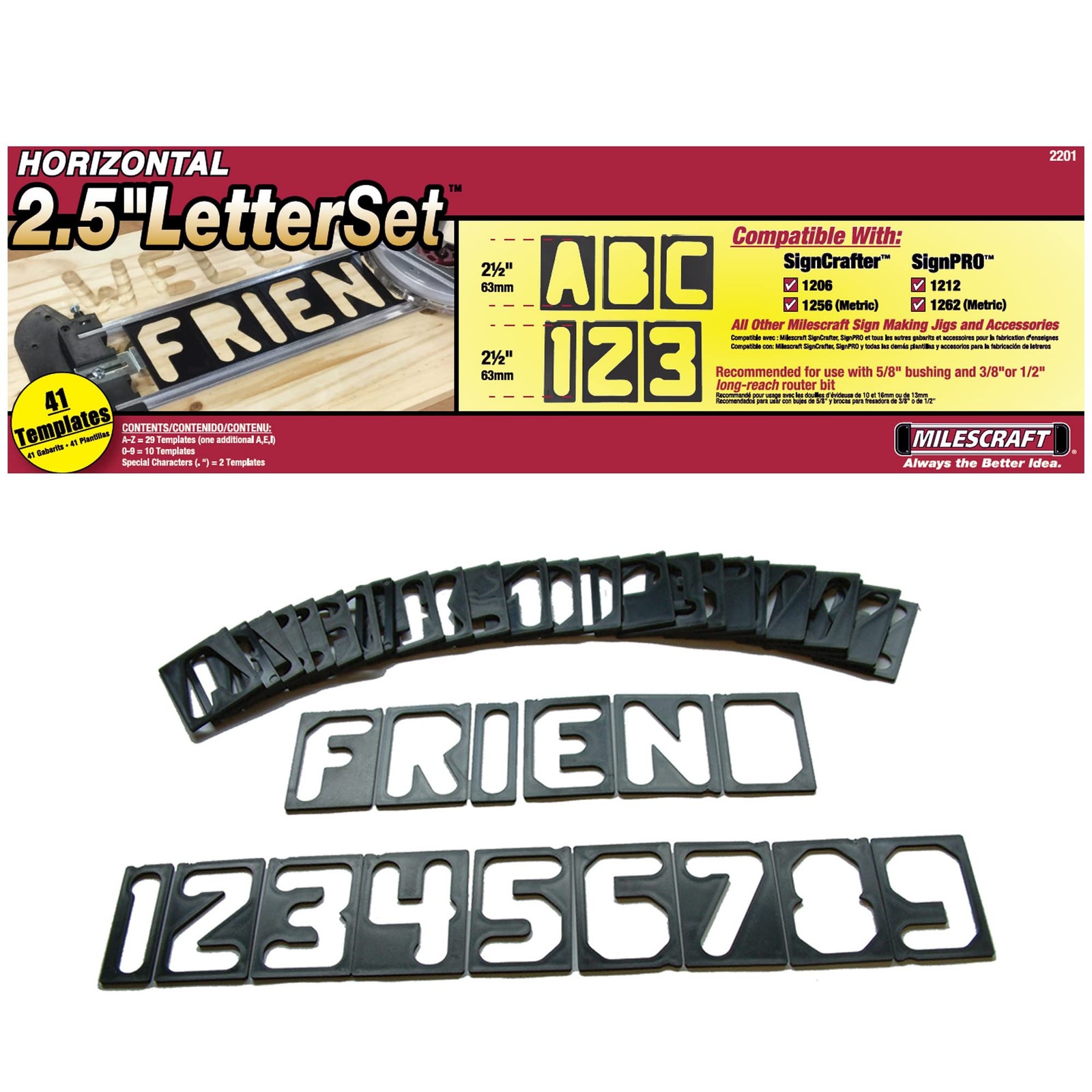 2201 Horizontal Character Template Set 2.5in (41 piece) Router for Sign Making
