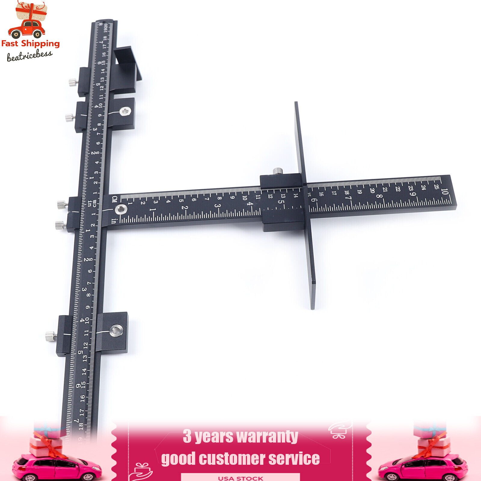 Adjustable Position Ruler Cabinet Hardware Installation Jig Woodworking Tools US