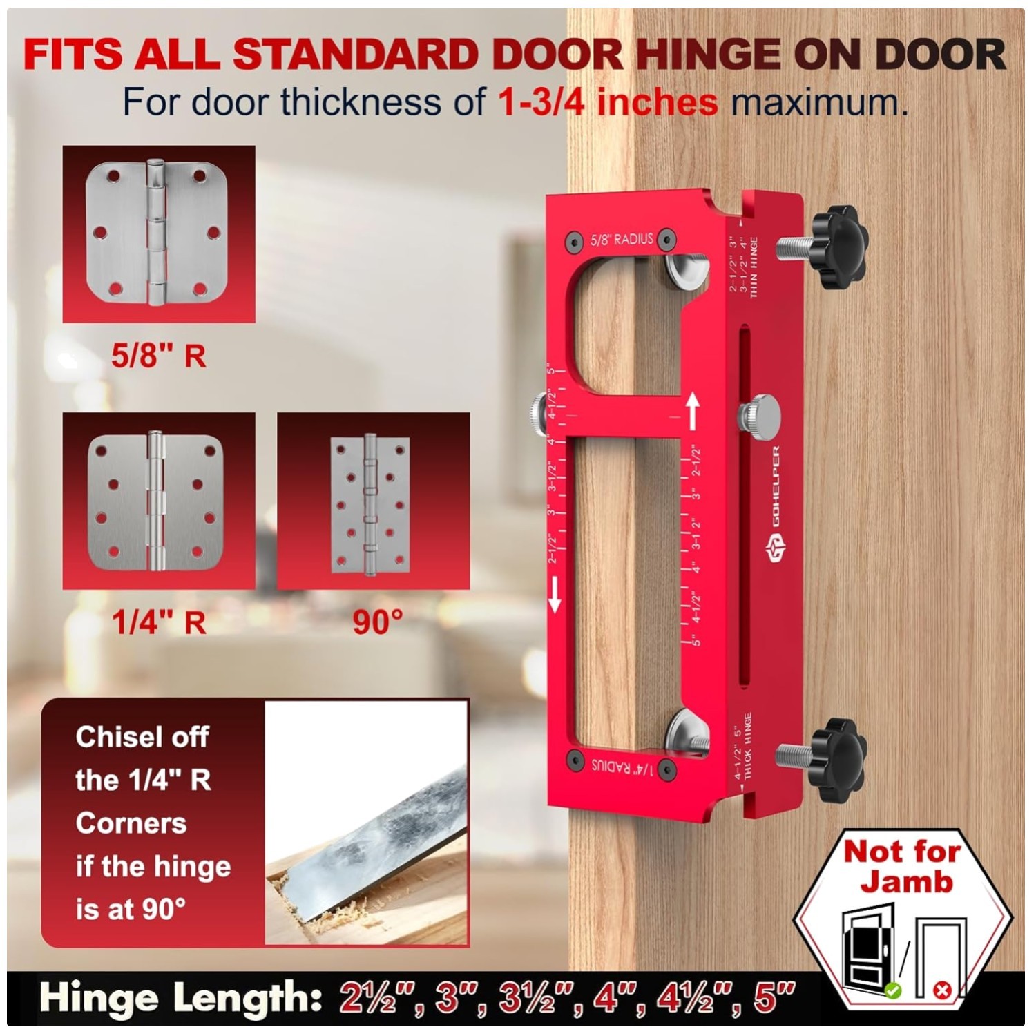 Professional Door Hinge Jig Kit, Red Aluminum Alloy