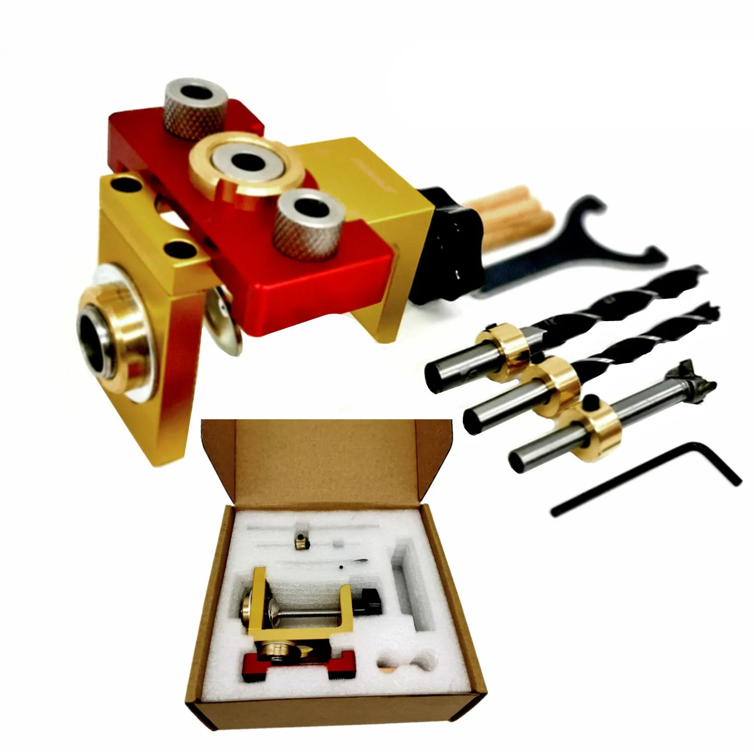 3-in-1 Pocket Hole Dowel Jig Aluminum Alloy 8/10/15mm Drill Guide Wood Splicing