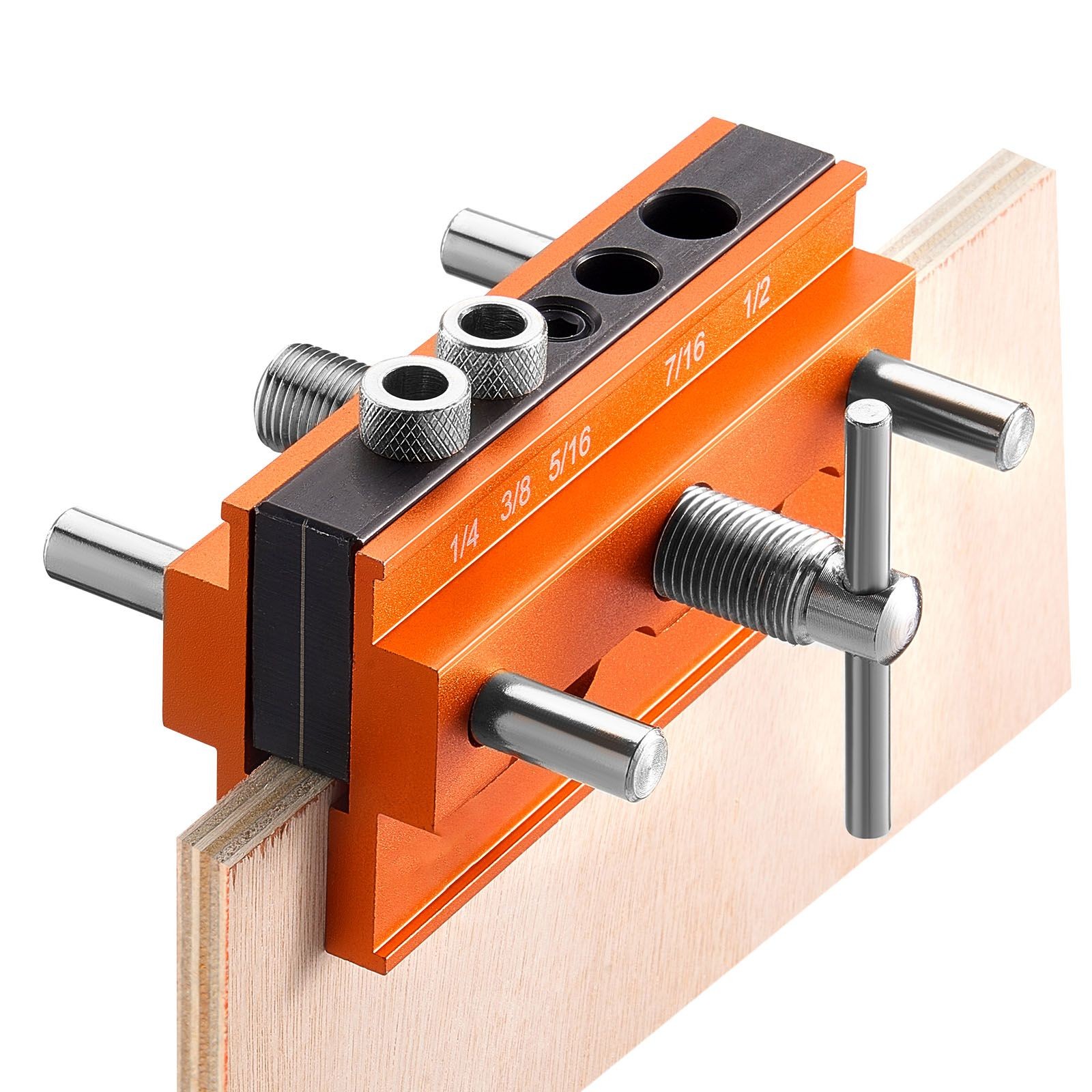 Self-Centering Dowel Jig: Aluminum, 1/4″–1/2″, 6 Bushings, Laser-Etched Scales