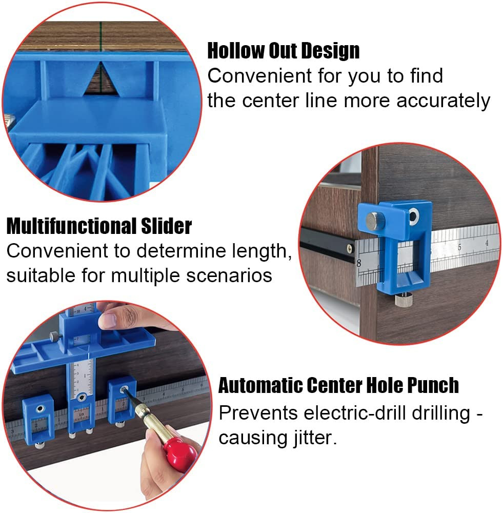 Cabinet Hardware Jig, Cabinet Handle Jig with Automatic Center Punch on Drawer
