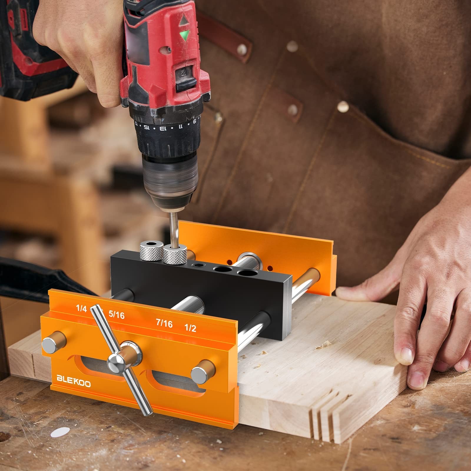 Upgraded 6.7″ Self Centering Doweling Jig Kit – Drill Guide for Straight Holes,