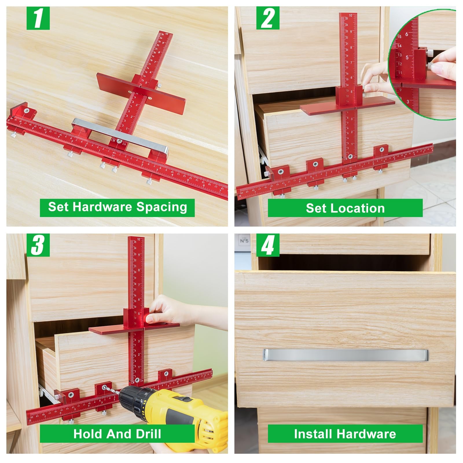 Cabinet Hardware Handle Jig 50% Thicker Dual-Screw Lock Cabinet Drawer Hole Jig