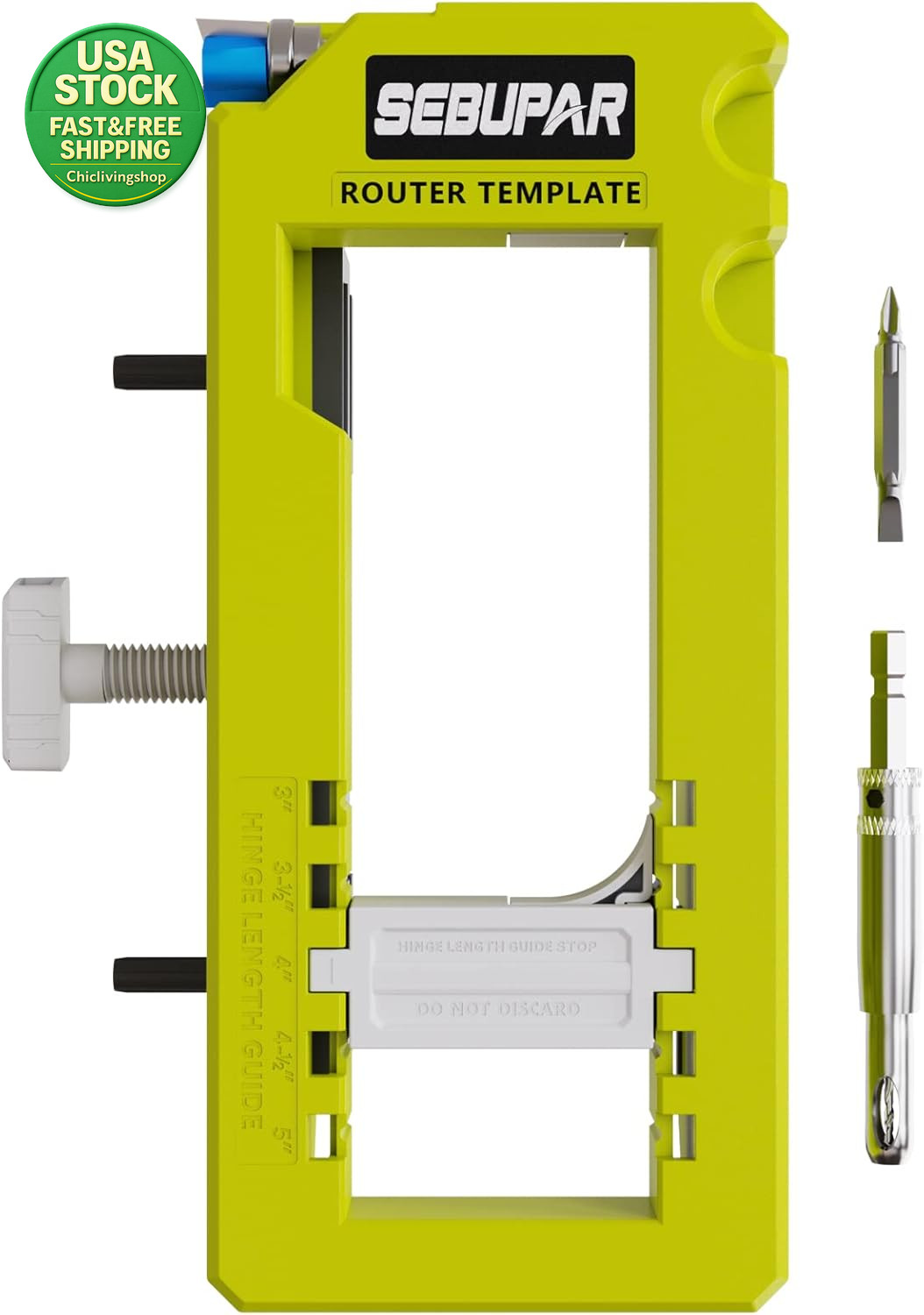 Door Hinge Mortise Jig Router Template for 3 to 5 Inch Square Radius Hinges