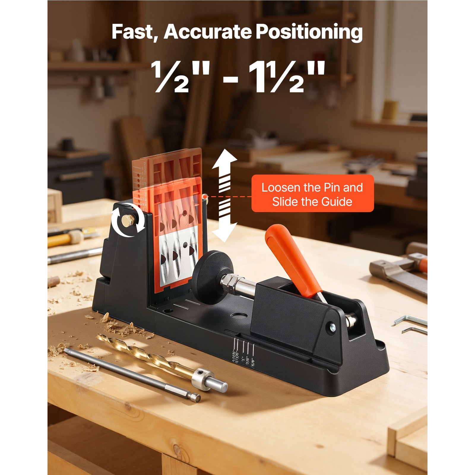 Pocket Hole Jig Kit 1/2-1-1/2in Adjustable, Detachable Guide, Dust Adapter