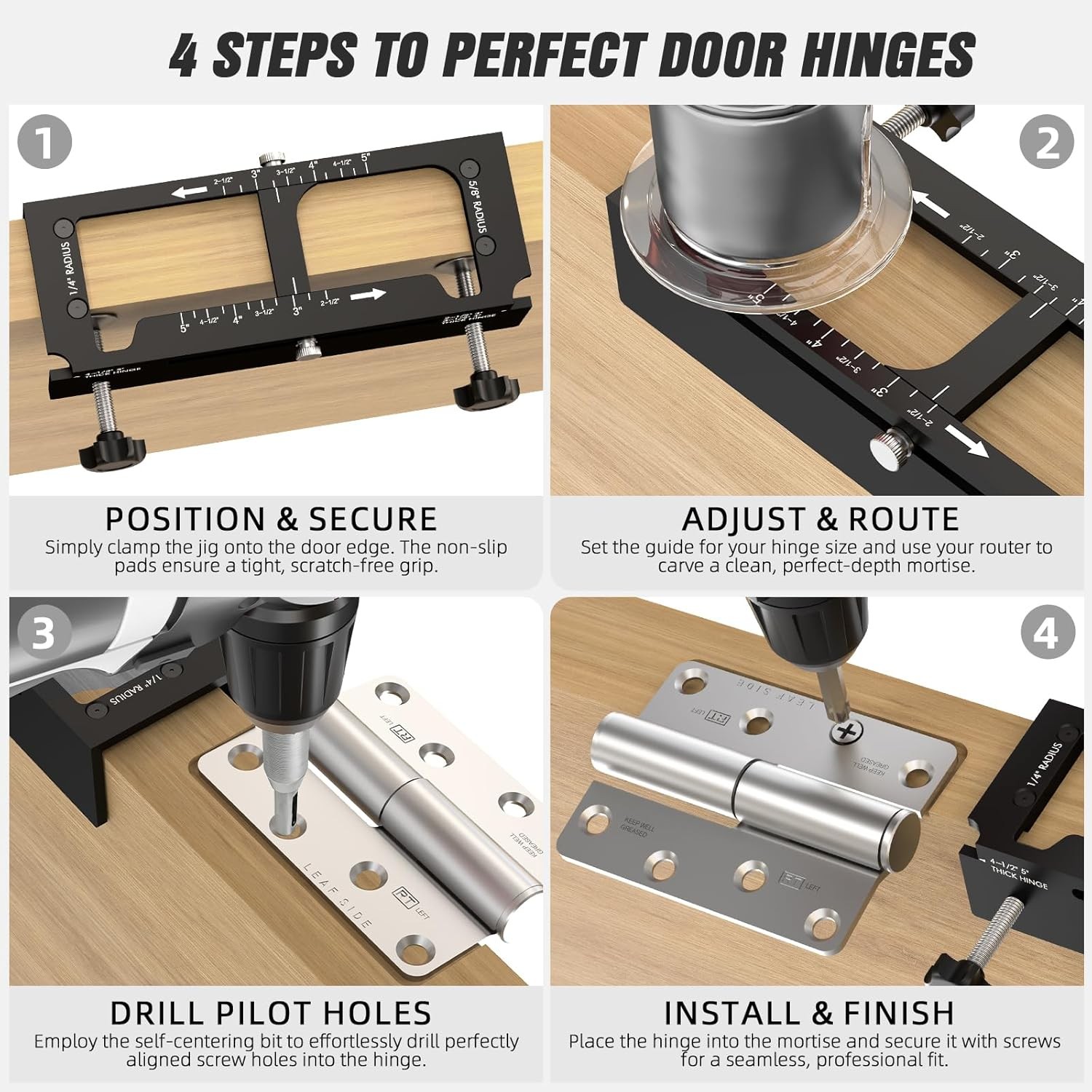 Door Hinge Jig, Pro Aluminum Alloy Router Template, Adjustable Mortising Jig for