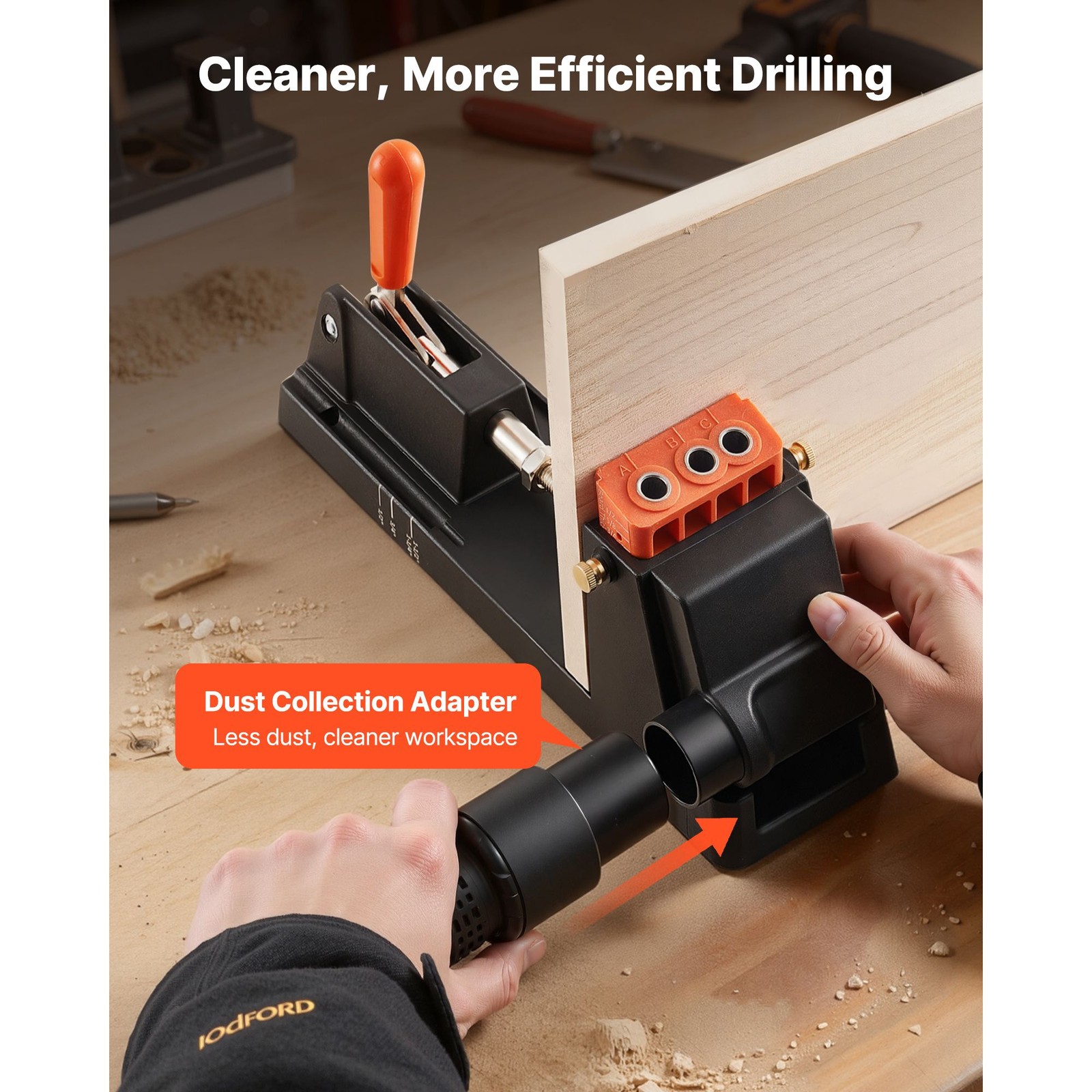 Pocket Hole Jig Kit 1/2-1-1/2in Adjustable, Detachable Guide, Dust Adapter