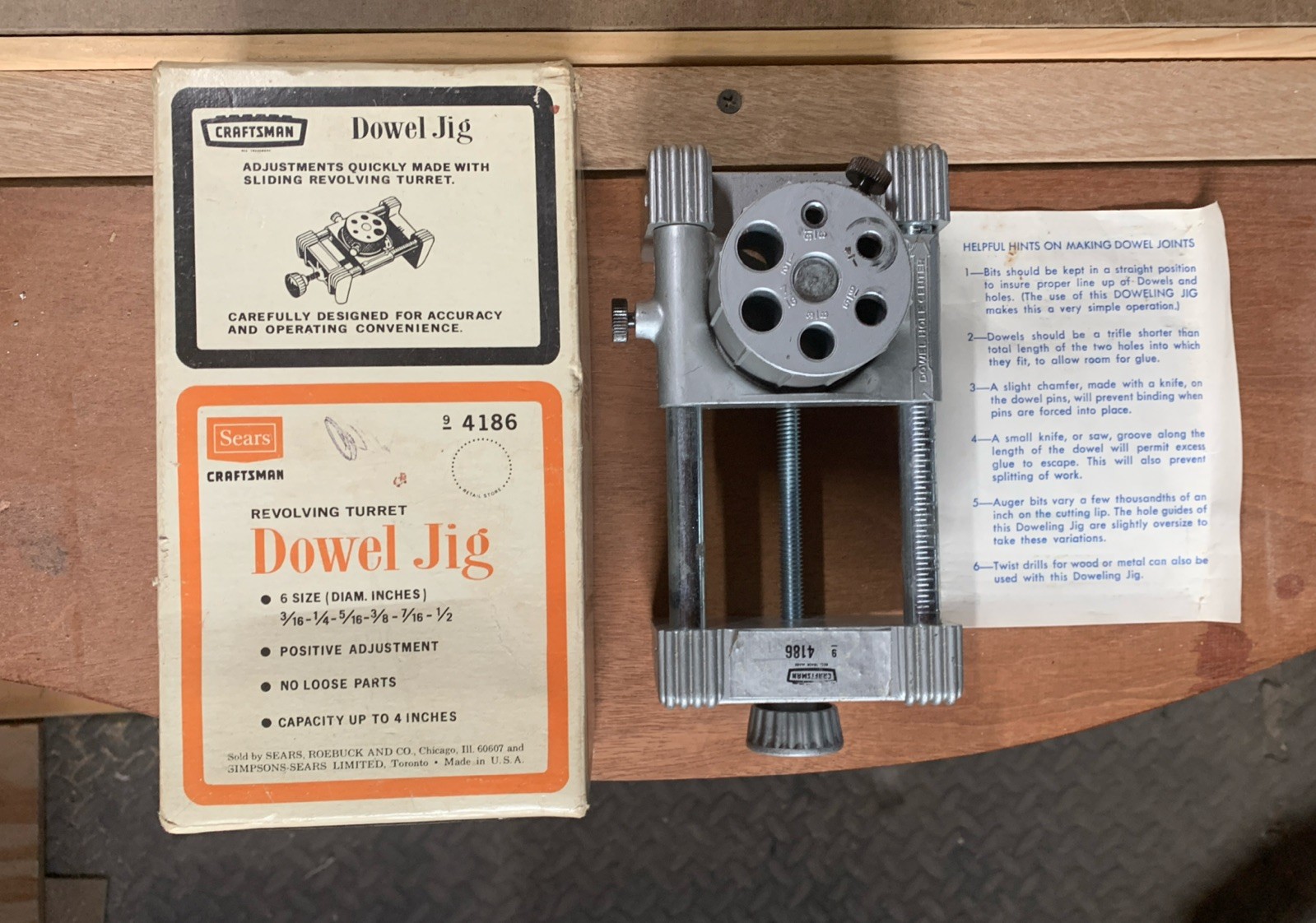 Craftsman Dowel Jig 9-4186 w/ Box Excellent Condition Made In USA