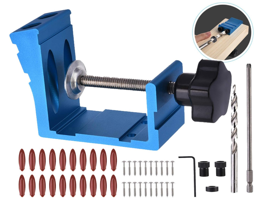 Kit unión guía para agujeros ocultos con broca y tornillos de carpintería, Nuevo