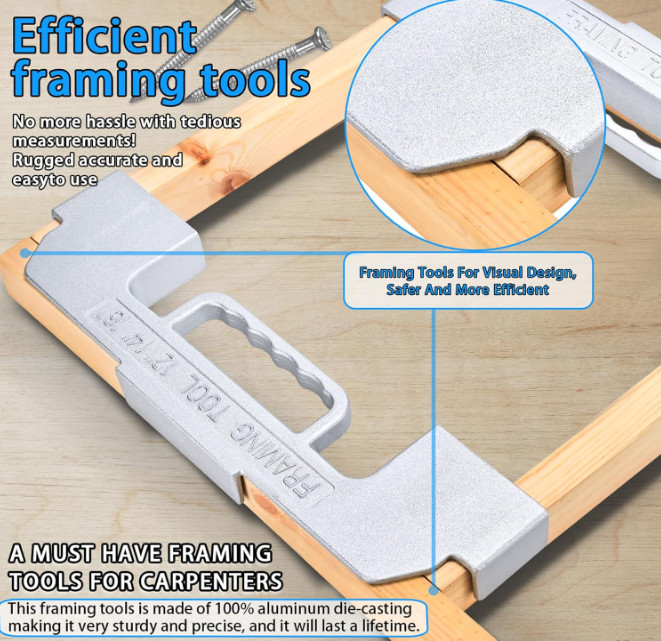 3 in 1 Framing Jig Tools,12″,14″,16″ On-Center Stud Layout