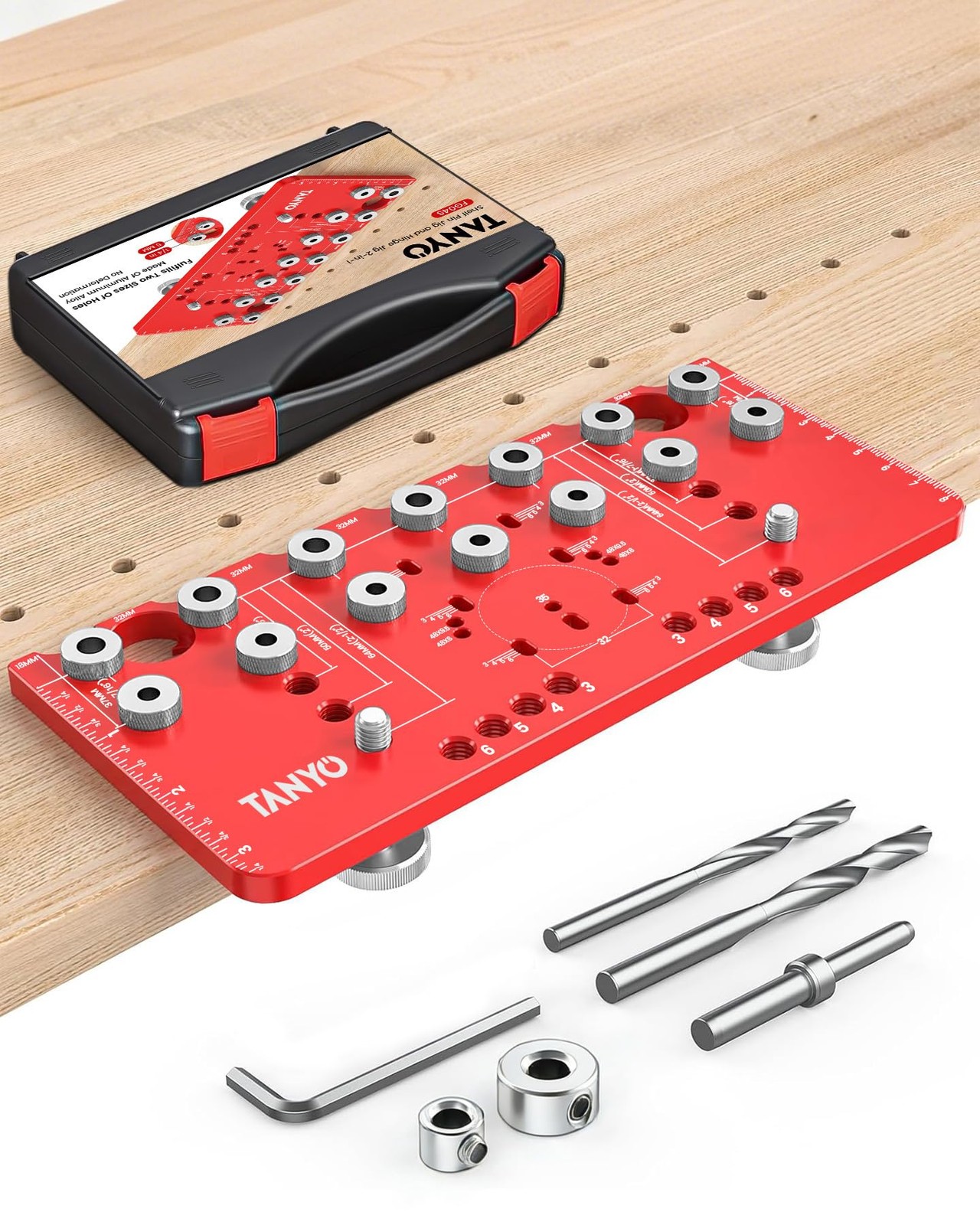 TANYO Shelf Pin Jig and Hinge Jig 2 In 1, 1/4 Inch Adjustable Shelf Pin Drillin