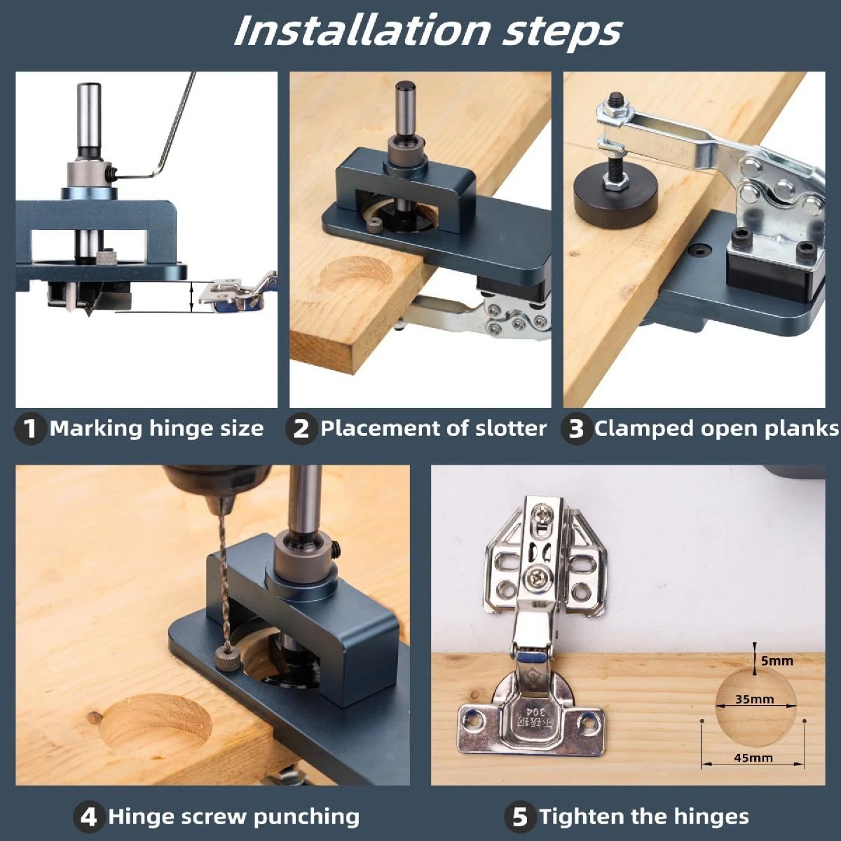 Cabinet Hinge Jig Set – 35mm Hole Locator & Drilling Guide